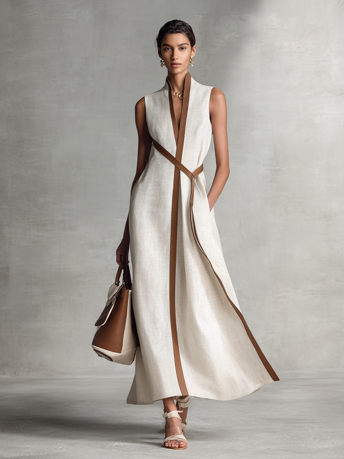 Maxi Dress Sleeveless with V-Neck and Tie Waist for Women 1