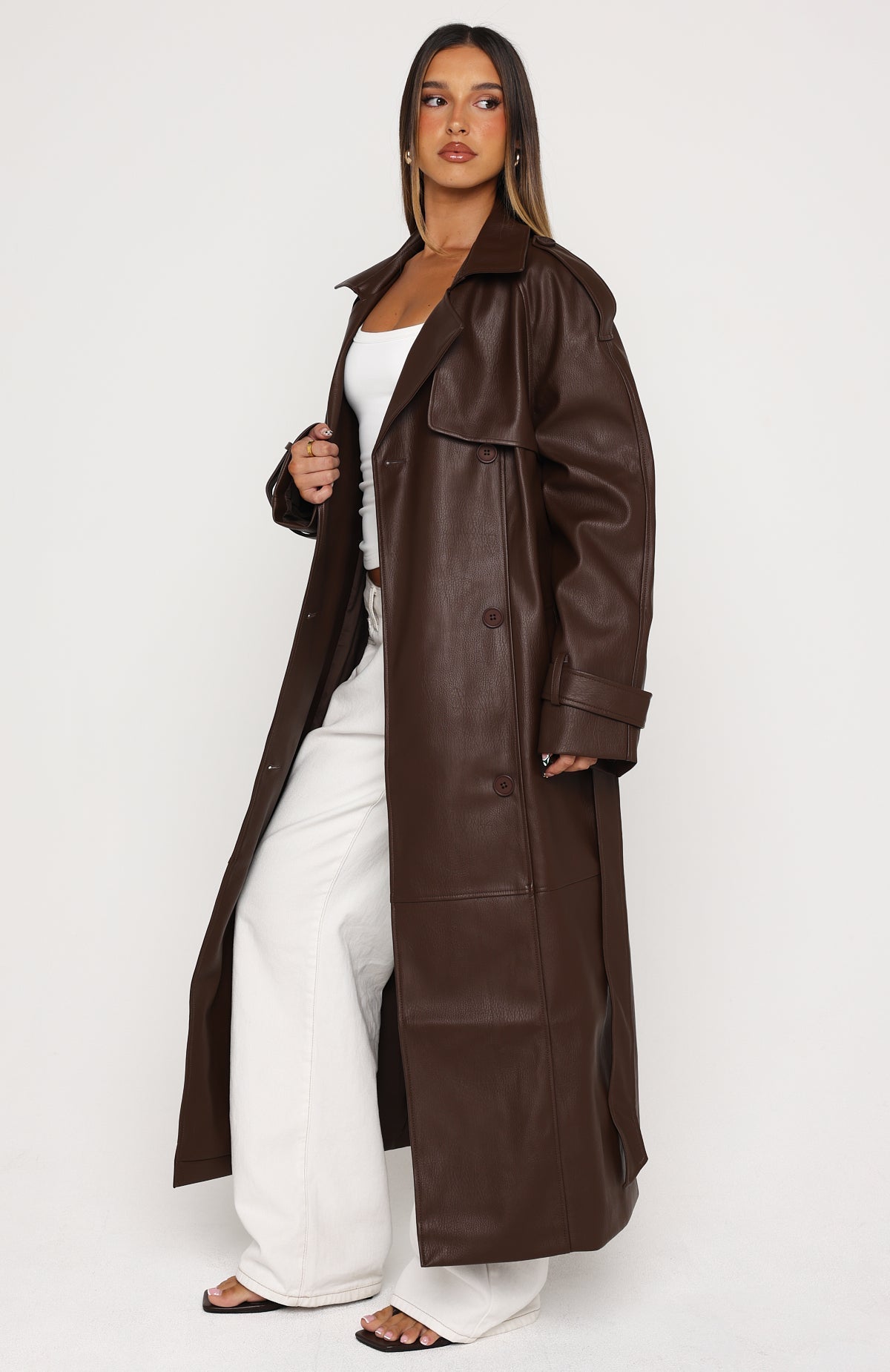 Do I Ever PU Trench Coat Chocolate