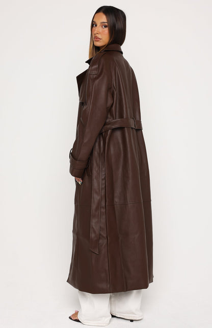 Do I Ever PU Trench Coat Chocolate
