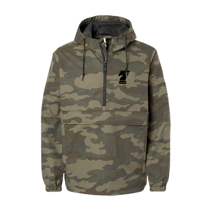 Camouflage jacket with a brand logo on a white background