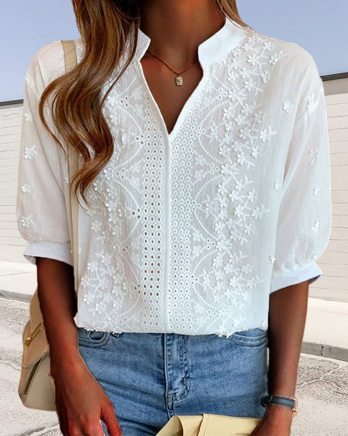 Monika | Women's Broderie Blouse Embroidered Cotton 0