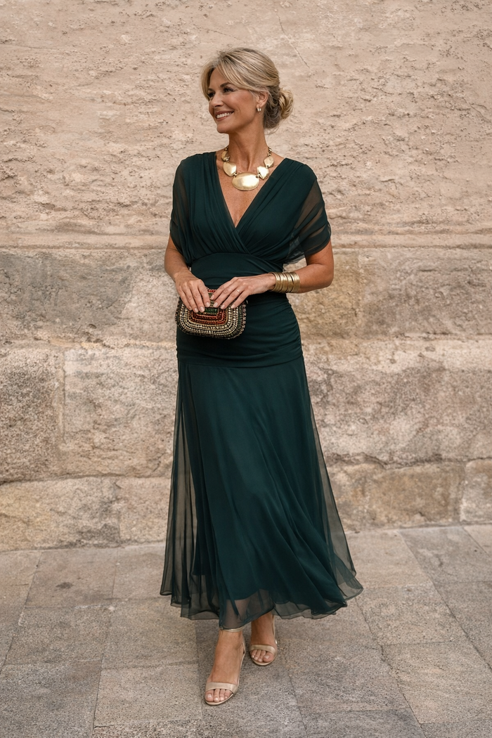 Chiffon Maxi Dress with V-Neck for Women 0