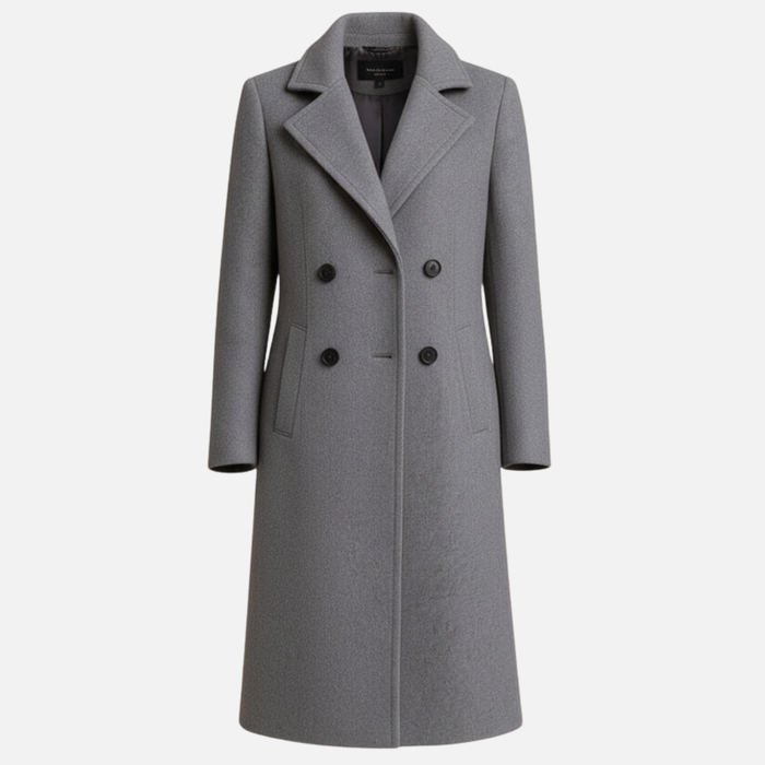 Women’s Double-Breasted Wool Coat – Elegant Long Overcoat