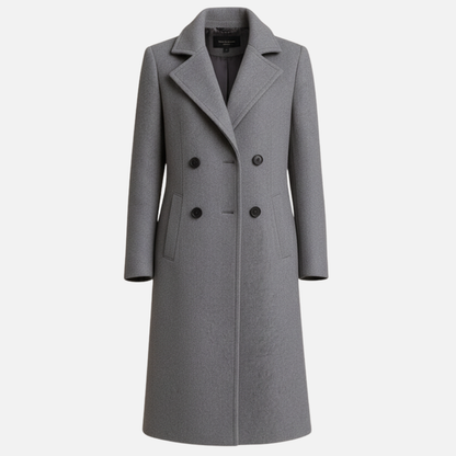 Women’s Double-Breasted Wool Coat – Elegant Long Overcoat