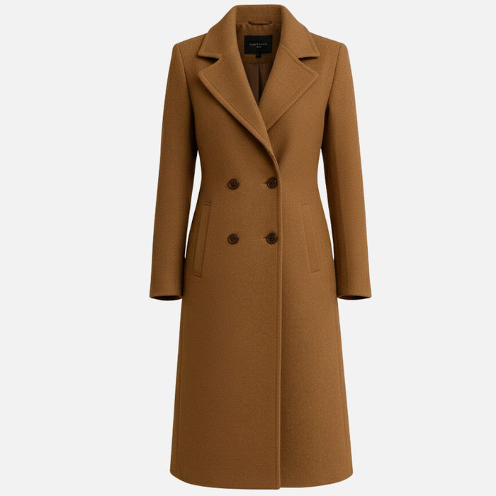Women’s Double-Breasted Wool Coat – Elegant Long Overcoat