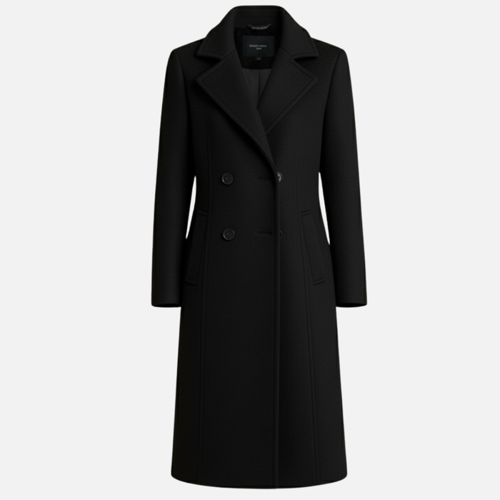 Women’s Double-Breasted Wool Coat – Elegant Long Overcoat