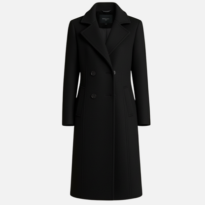 Women’s Double-Breasted Wool Coat – Elegant Long Overcoat