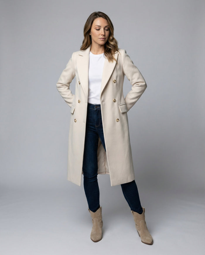 Helena | Women's Double Breasted Wool Coat Longline 1