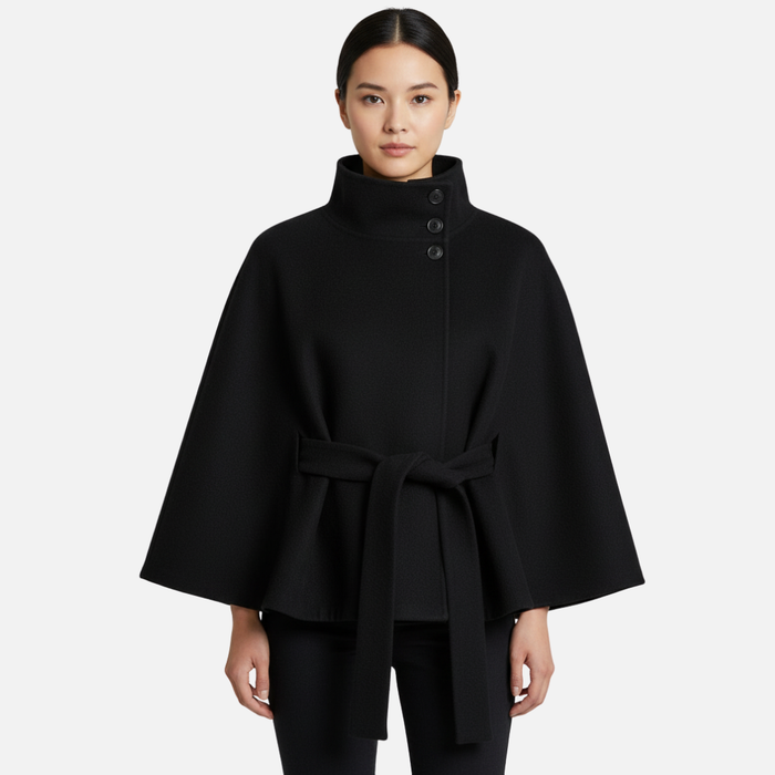 Women’s Elegant Belted Wool Cape Coat