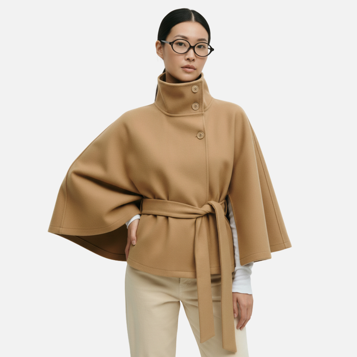 Women’s Elegant Belted Wool Cape Coat