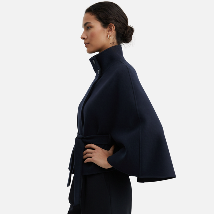Women’s Elegant Belted Wool Cape Coat