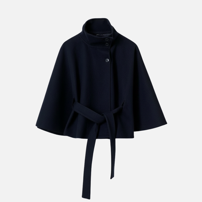 Women’s Elegant Belted Wool Cape Coat