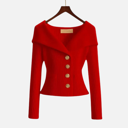 Women's Elegant Ribbed Off-Shoulder Cardigan