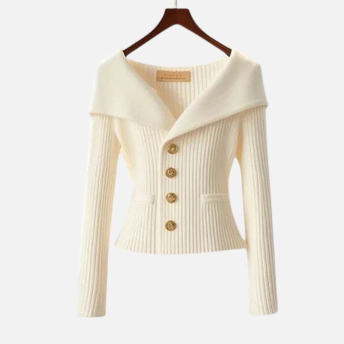 Women's Elegant Ribbed Off-Shoulder Cardigan