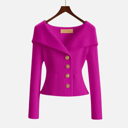 Women's Elegant Ribbed Off-Shoulder Cardigan