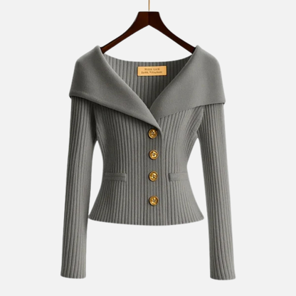 Women's Elegant Ribbed Off-Shoulder Cardigan