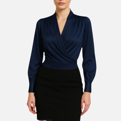Women's Elegant V-Neck Satin Blouse
