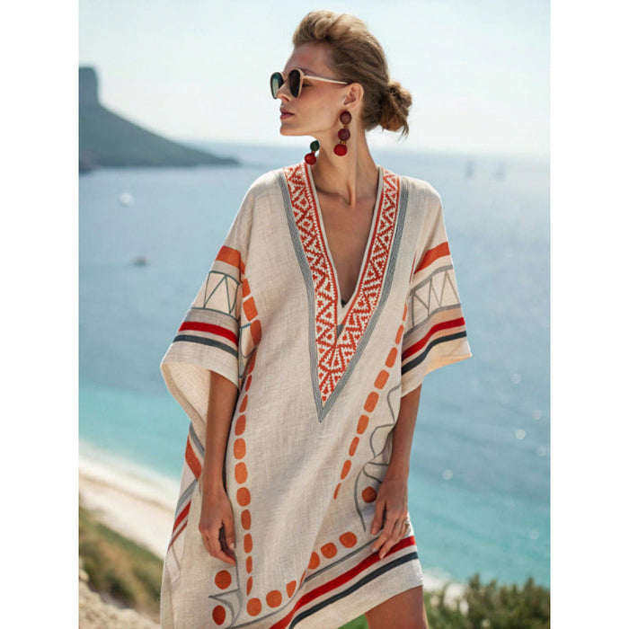 Women's Embroidered Bohemian Caftan Dress - Elegant and Flowing Summer Dress 0