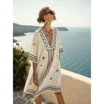 Women's Embroidered Bohemian Caftan Dress - Elegant and Flowing Summer Dress 1