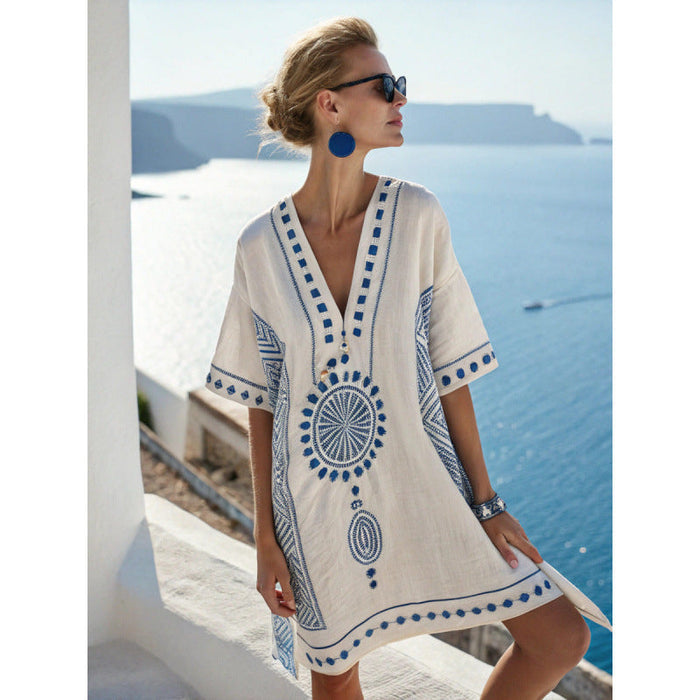 Women's Embroidered Bohemian Caftan Dress - Elegant and Flowing Summer Dress 6