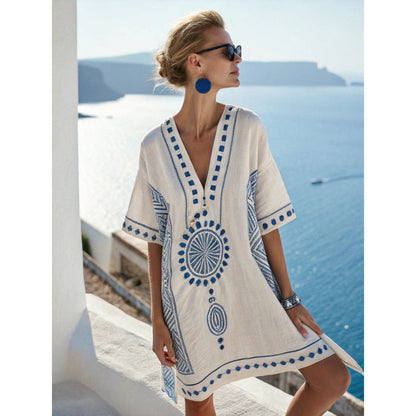 Women's Embroidered Bohemian Caftan Dress - Elegant and Flowing Summer Dress 6