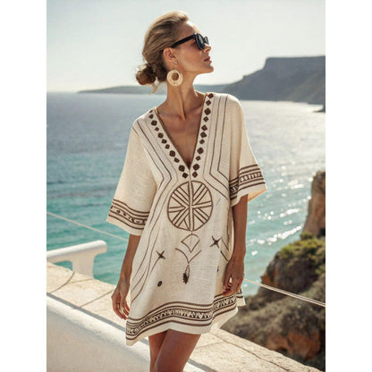Ivory with mocha embroidery / S