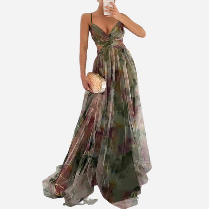Women's Floral Boho Pleated Maxi Dress
