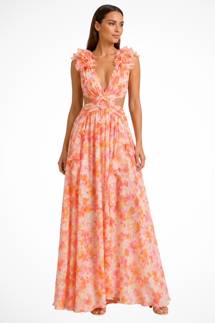 Floral Wedding Guest Maxi Dress with V-Neck and Ruffles for Women 4