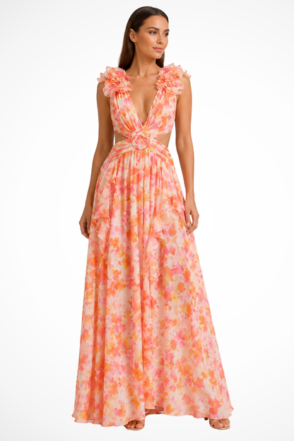 Floral Wedding Guest Maxi Dress with V-Neck and Ruffles for Women 4