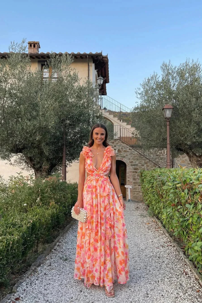 Floral Wedding Guest Maxi Dress with V-Neck and Ruffles for Women 5