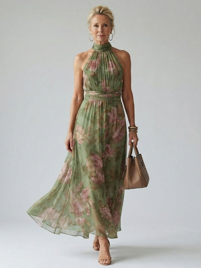 Mirelle Midi Dress | Floral Pattern, Sleeveless Halter Neckline 0