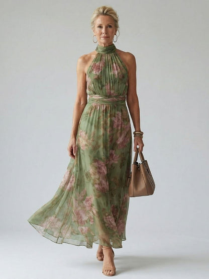 Mirelle Midi Dress | Floral Pattern, Sleeveless Halter Neckline 0