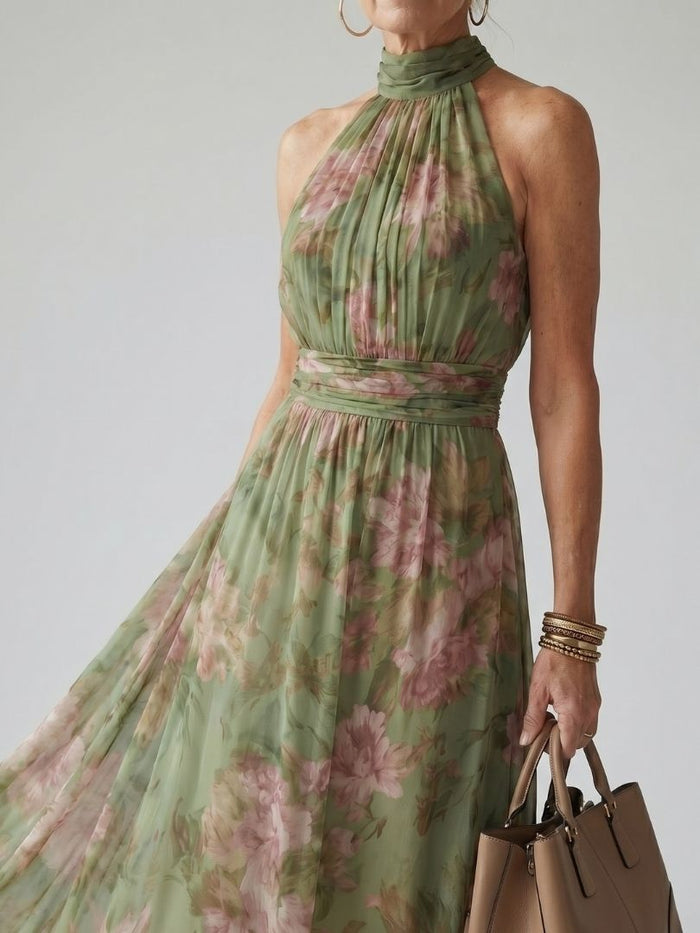 Mirelle Midi Dress | Floral Pattern, Sleeveless Halter Neckline 1