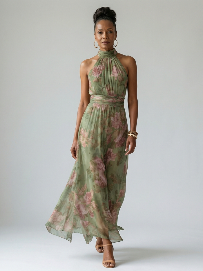 Mirelle Midi Dress | Floral Pattern, Sleeveless Halter Neckline 4