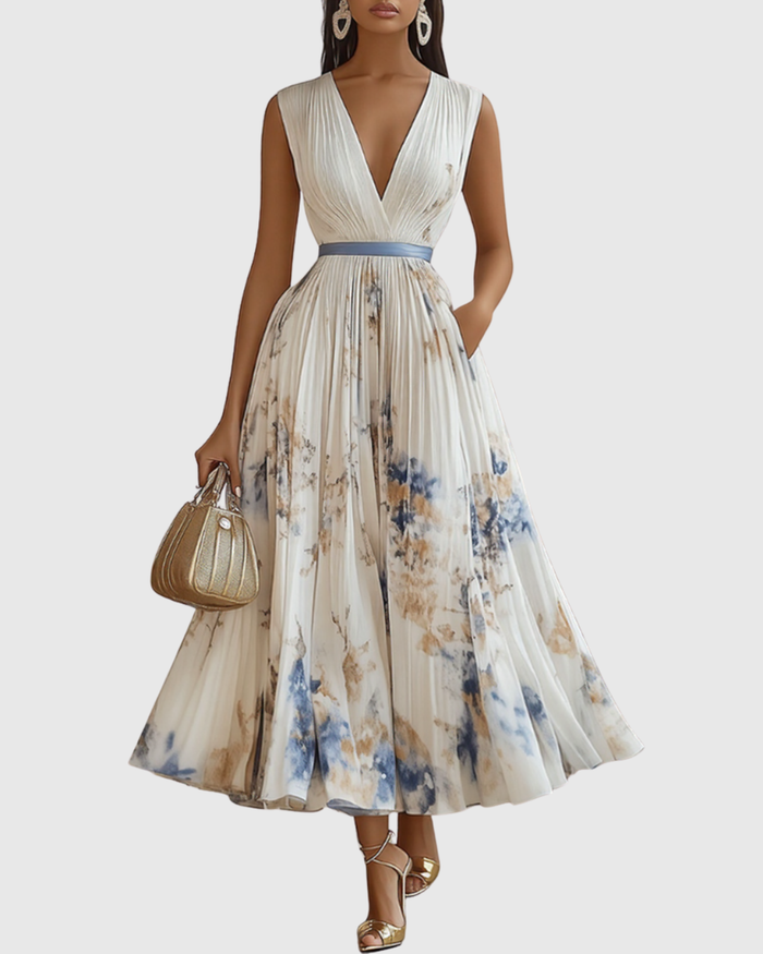 Women's V-Neck A-Line Midi Dress 0