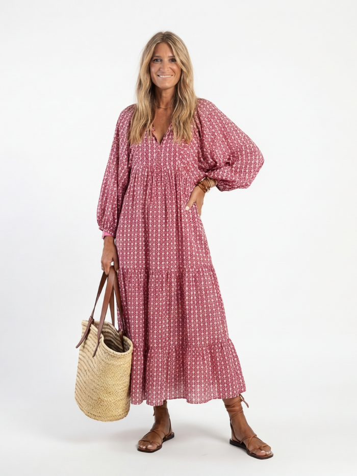 Arlette Midi Dress | Geometric Print, Long Sleeve 0