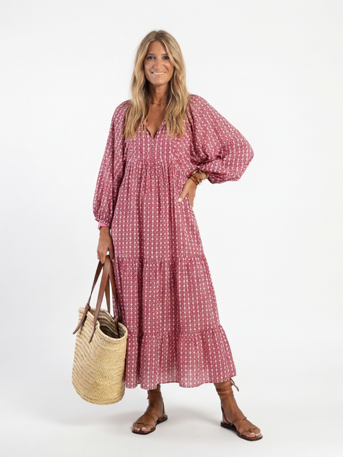 Arlette Midi Dress | Geometric Print, Long Sleeve 0