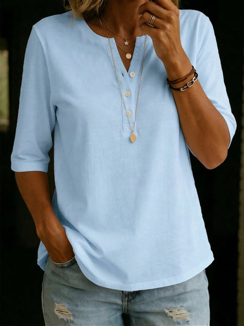 Women's Henley Neck T-shirt, 100% Cotton – Casual Short-Sleeve Top 0