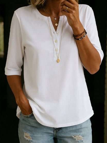 Women's Henley Neck T-shirt, 100% Cotton – Casual Short-Sleeve Top 3