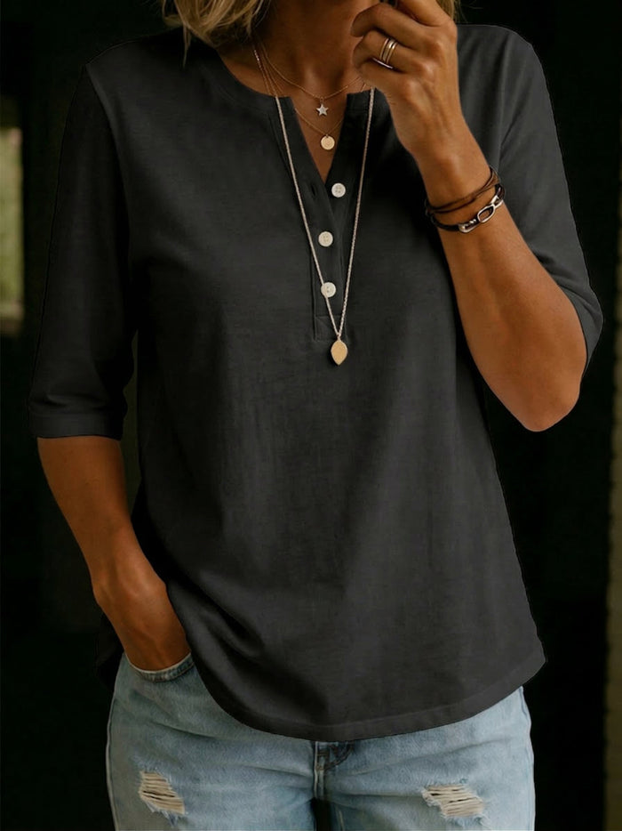 Women's Henley Neck T-shirt, 100% Cotton – Casual Short-Sleeve Top 5