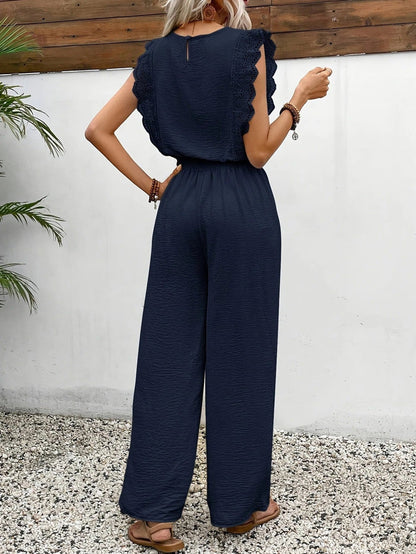 Women's Two-Piece Set – Short-Sleeved Lace Top and High-Waisted Wide-Leg Pants 4