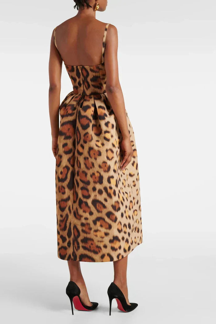 Talia Midi Dress | Leopard Print Bustier Corset, Body-Hugging Silhouette 2