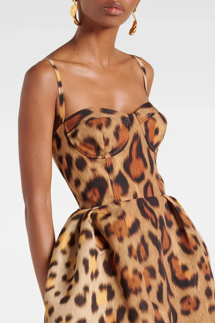 Talia Midi Dress | Leopard Print Bustier Corset, Body-Hugging Silhouette 3