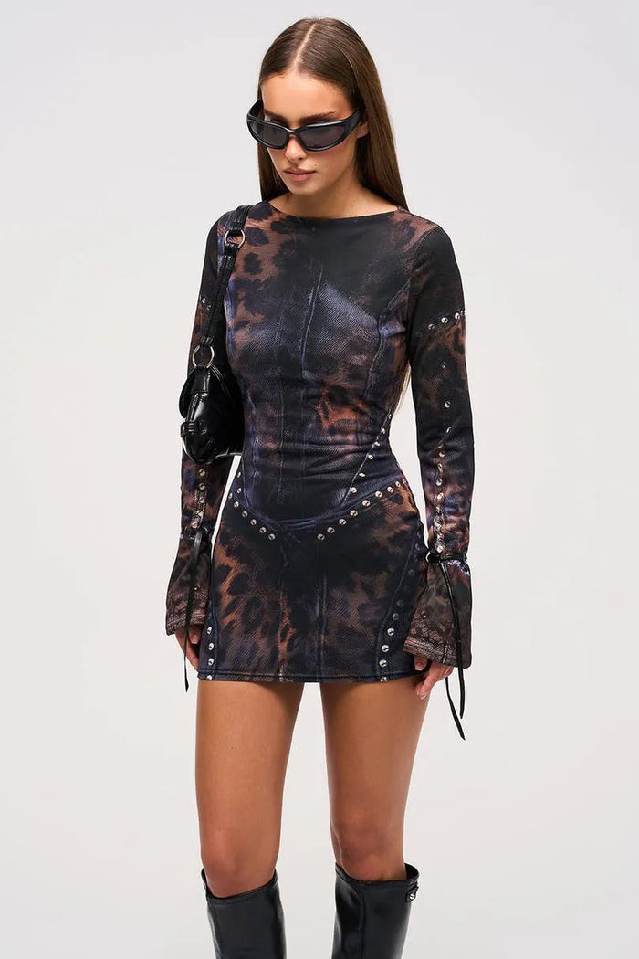 Cristel Mini Dress | Leopard Print, Sheer Mesh, Body-Hugging Fit 1
