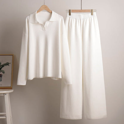 Women's Elegant Casual Outfit – Wide Leg Trousers and Polo Shirt 4