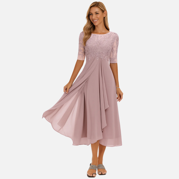 Women’s Midi Dress Lace Bodice Chiffon