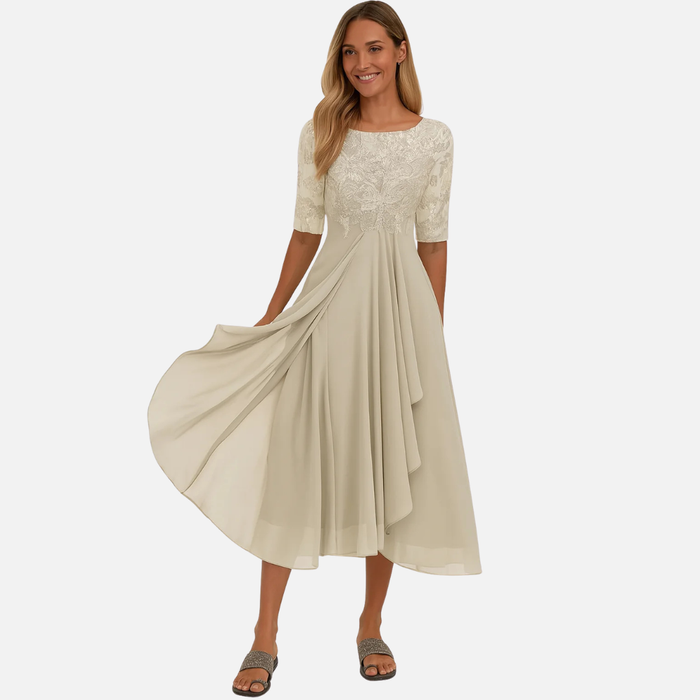 Women’s Midi Dress Lace Bodice Chiffon
