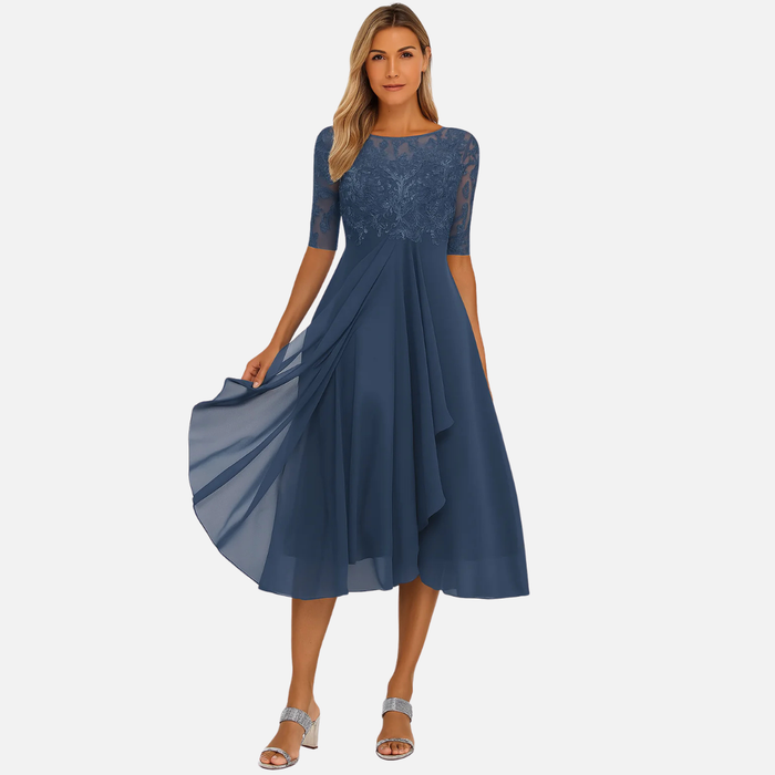 Women’s Midi Dress Lace Bodice Chiffon