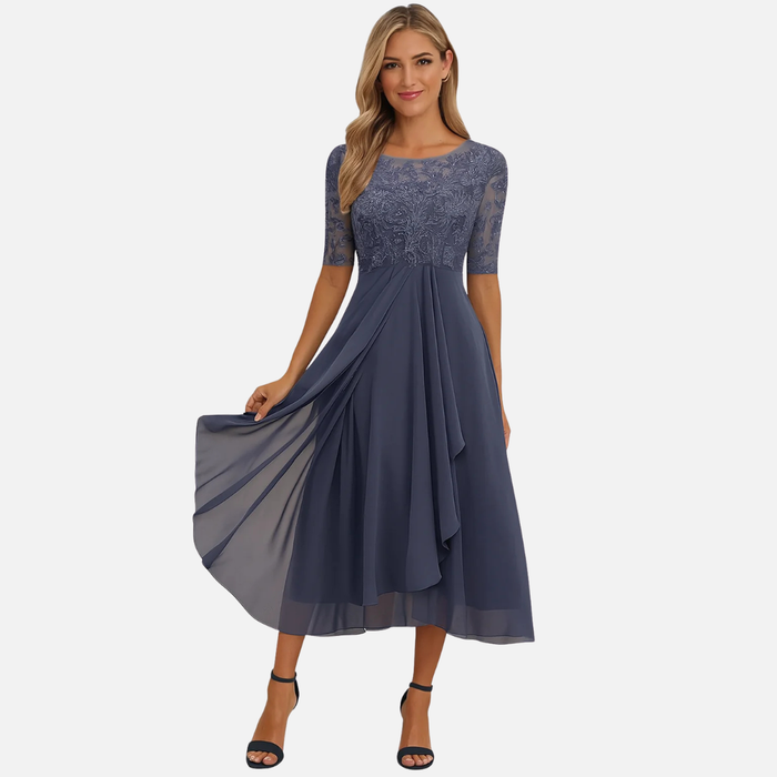 Women’s Midi Dress Lace Bodice Chiffon