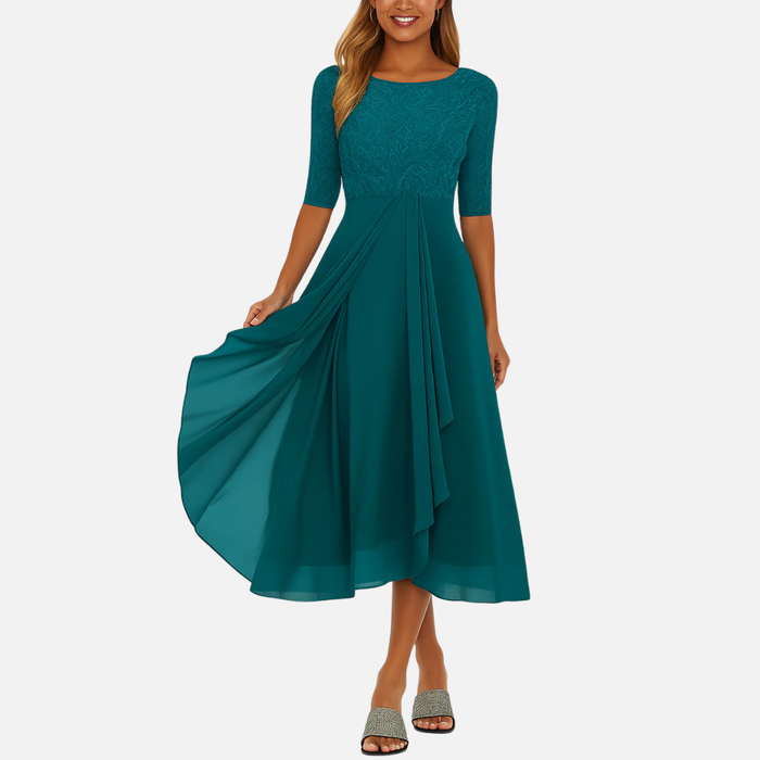 Women’s Midi Dress Lace Bodice Chiffon